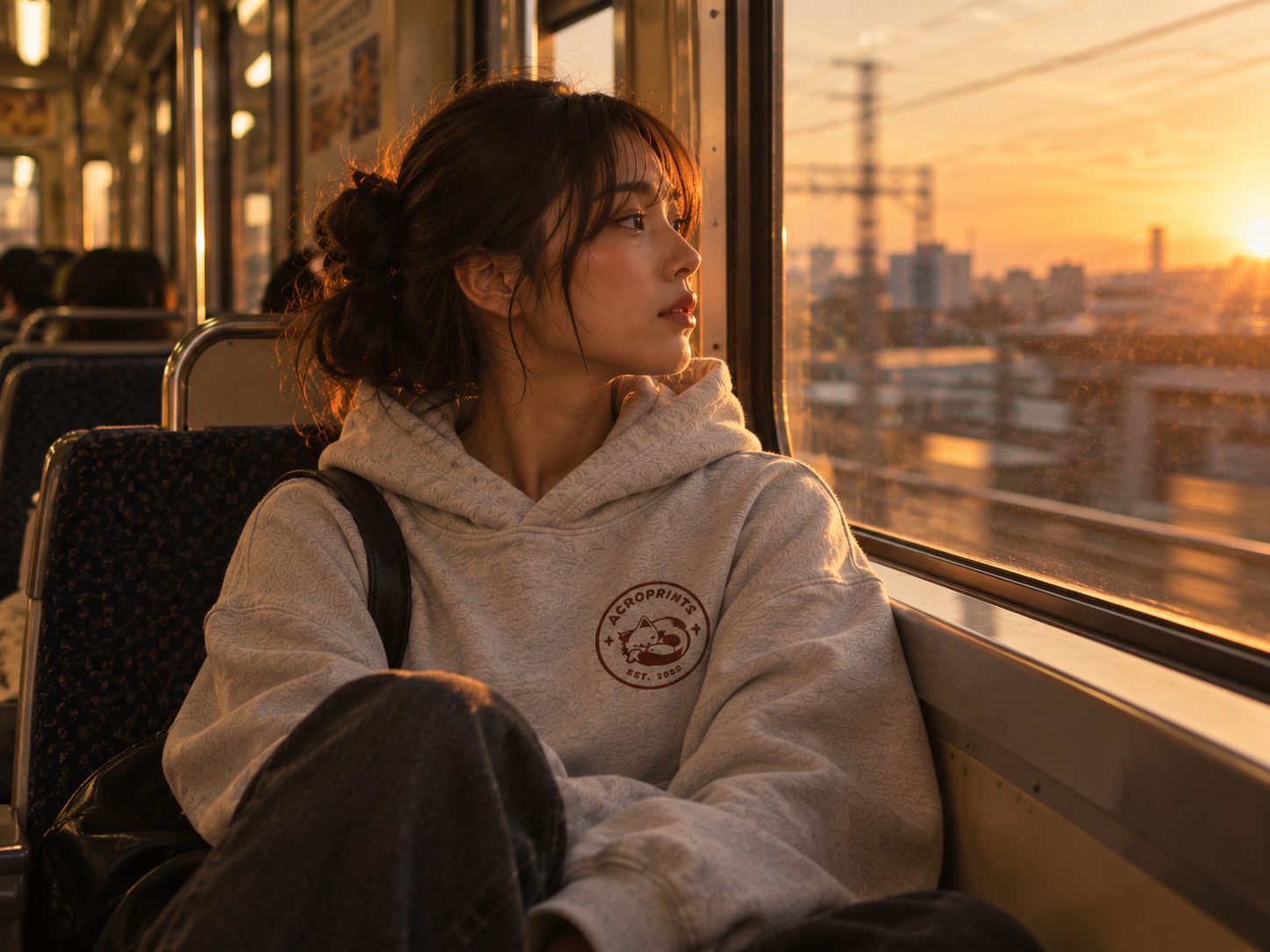 City lights through a train window